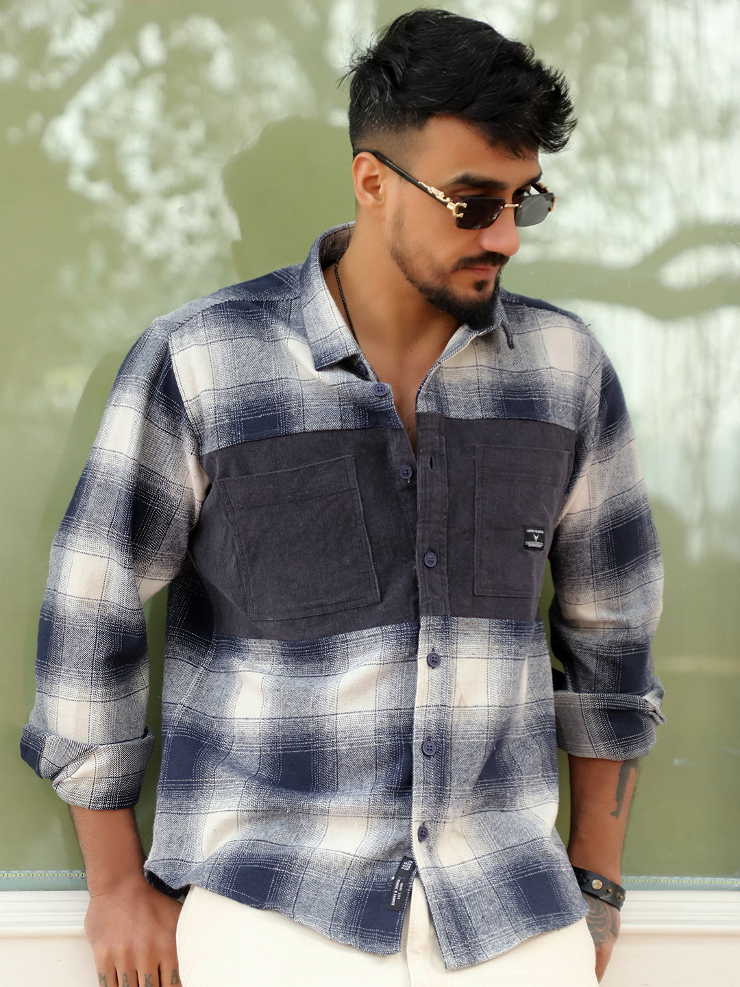 Thunderbird Navy Blue Check Full Sleeve Shirt