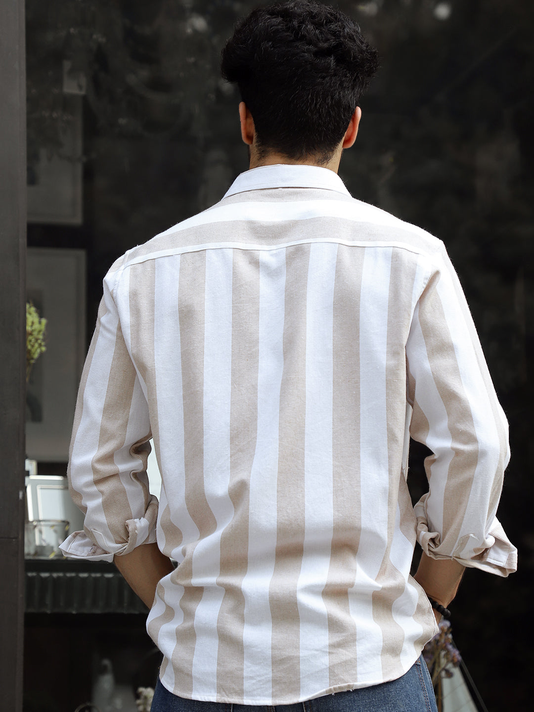 Oaken Espresso Brown Stripe Linen Shirt