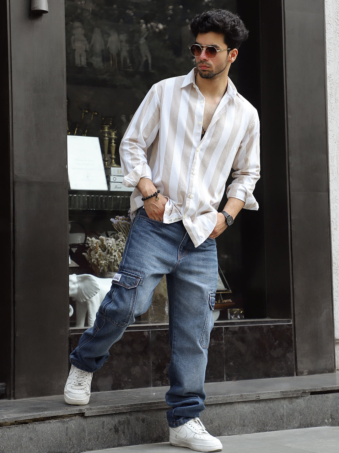 Oaken Espresso Brown Stripe Linen Shirt