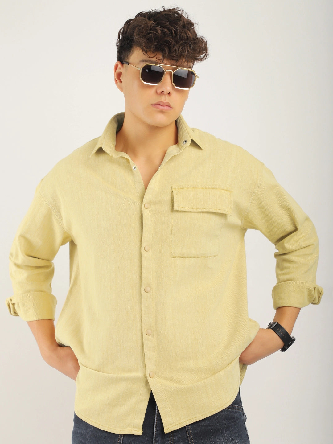 Mustard denim shirt hotsell