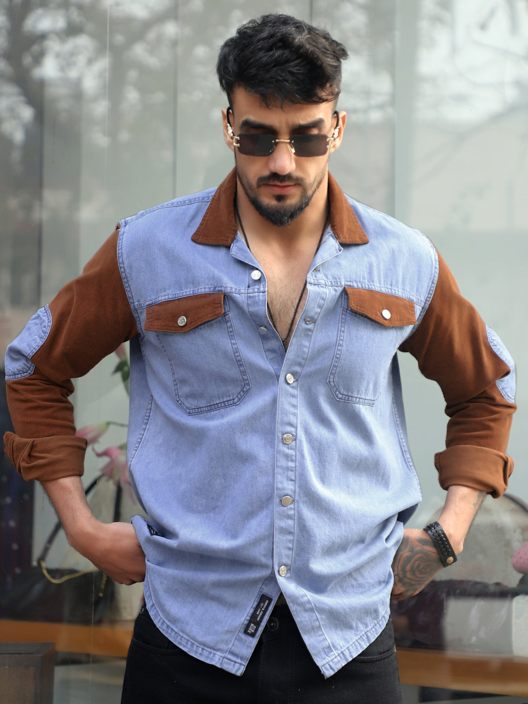 Luxe Fit Sapphire Blue Washed Denim Shirt