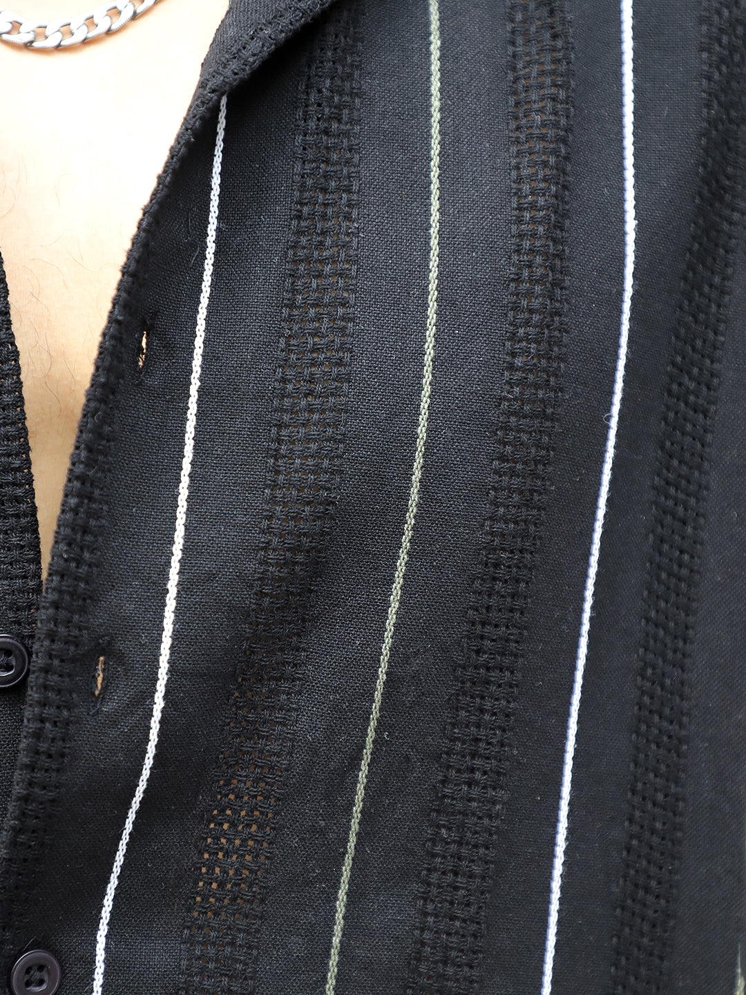 Offbeat Linen Black Half Sleeve Stripe Shirt