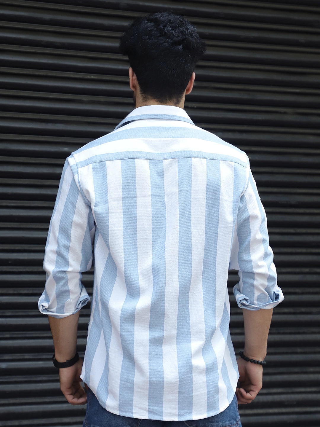 Oaken Espresso Sky Blue Stripe Linen Shirt