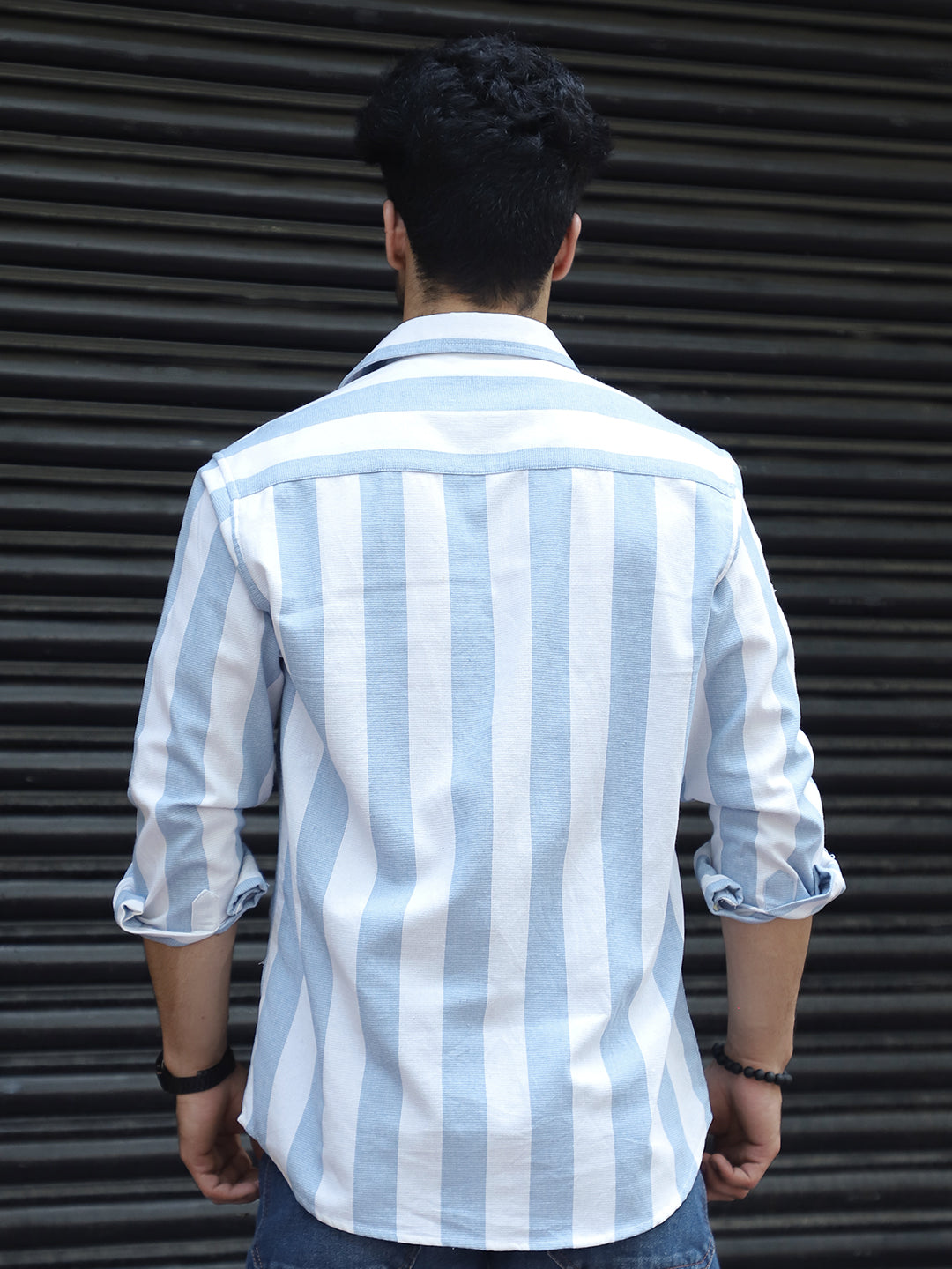 Oaken Espresso Sky Blue Stripe Linen Shirt