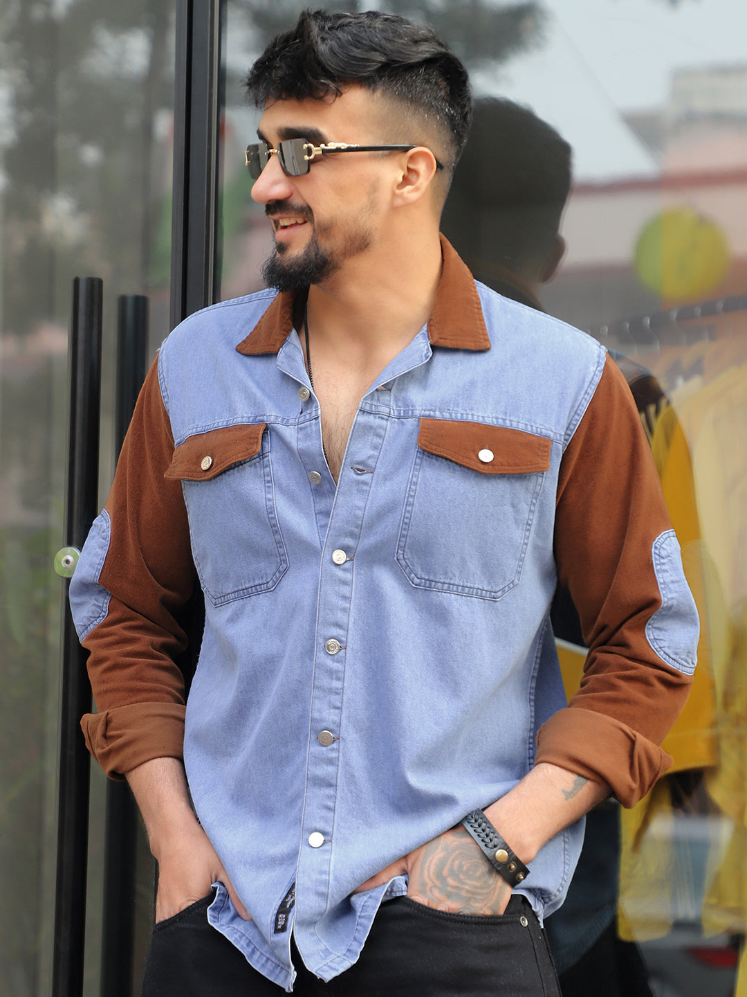 Luxe Fit Sapphire Blue Washed Denim Shirt