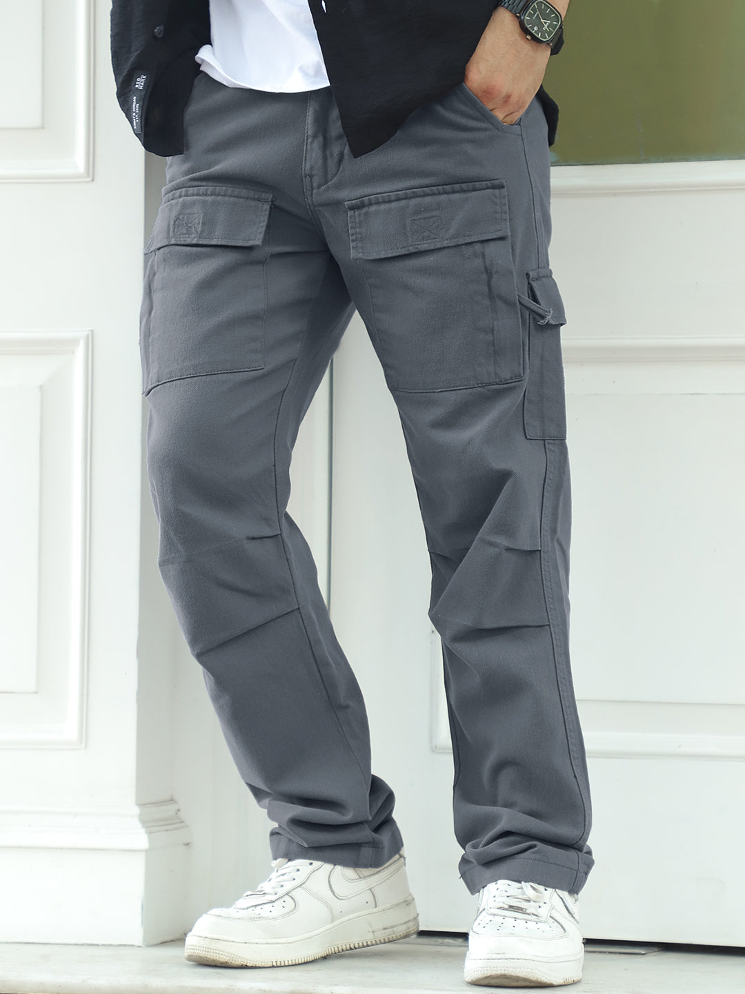 Riverside Ash Grey Cotton Plus Size Cargo