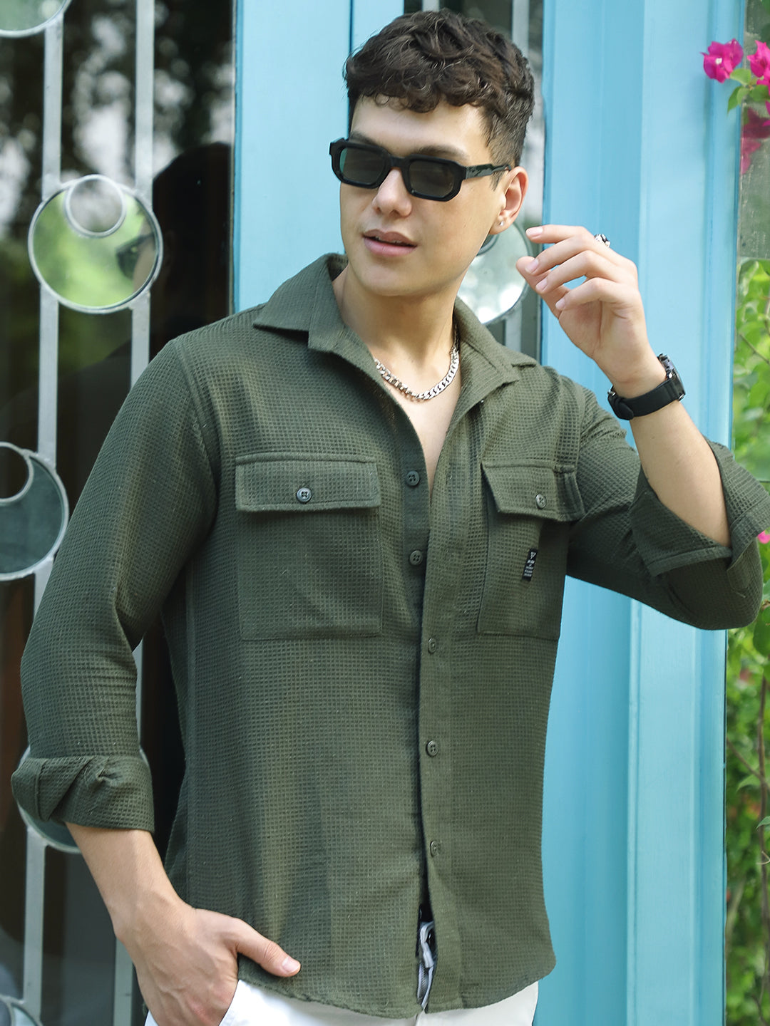 British Vintage Olive Full Sleeve Shirt