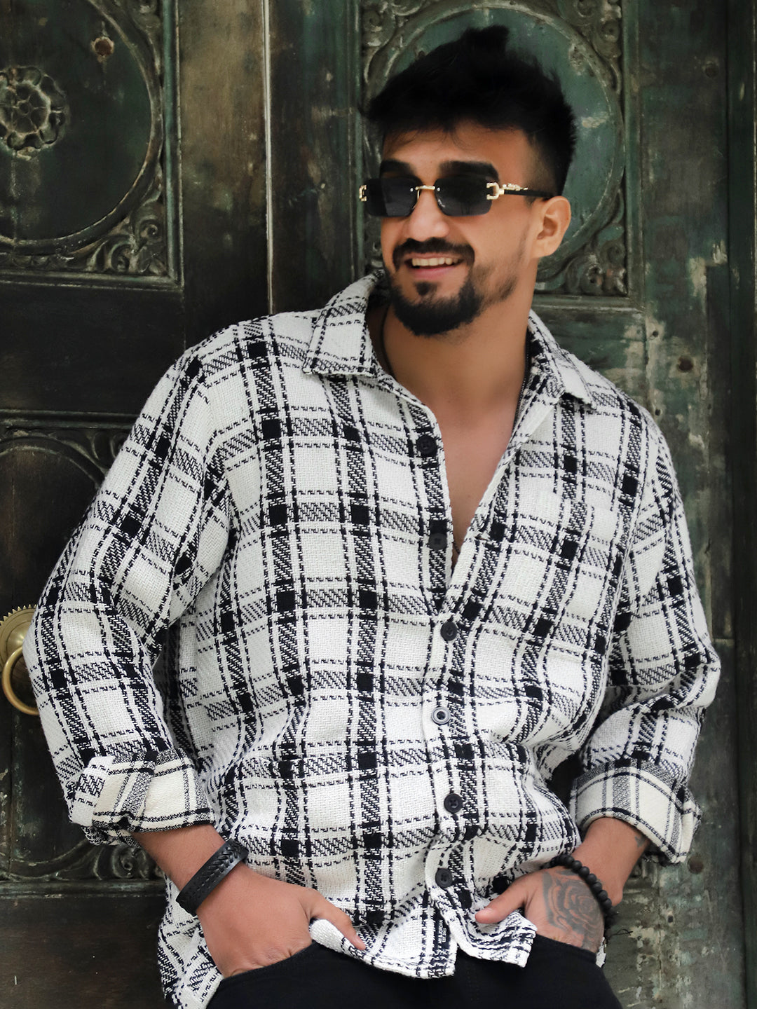 Monochrome Black & White Check Shacket