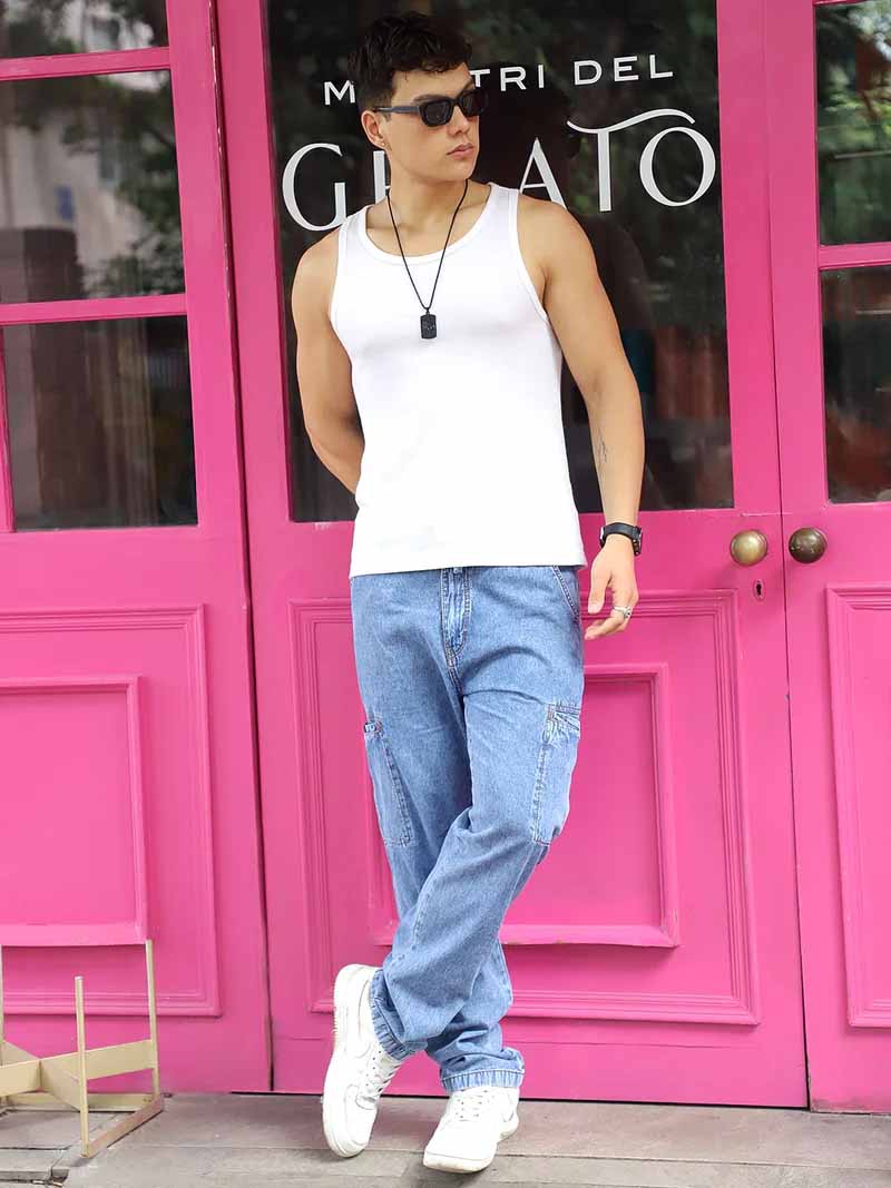 Feral Moss Light Blue Denim Cargo