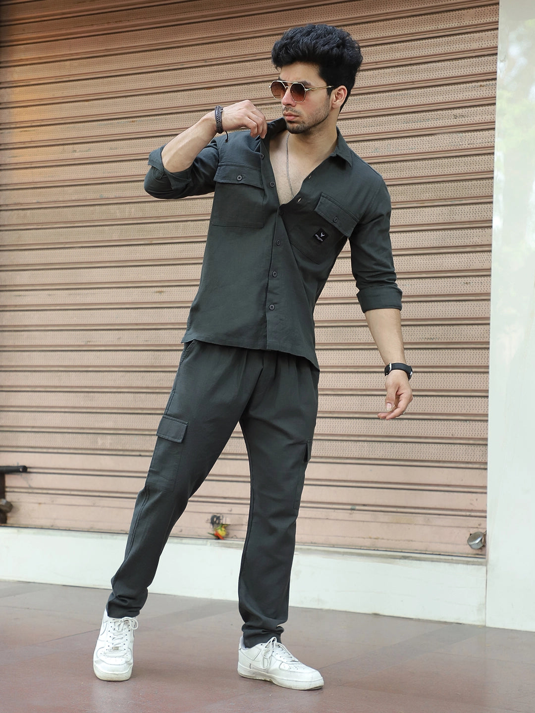 Linen Atlanta Charcoal Grey Cargo Co-Ord Set