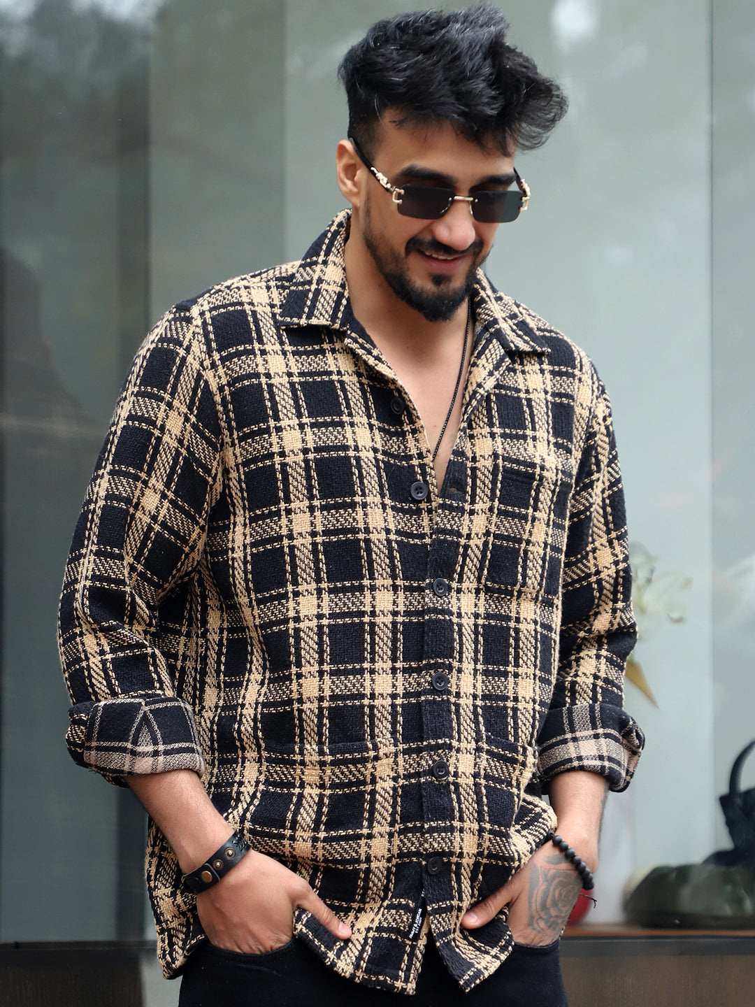 Monochrome Brown Check Shacket