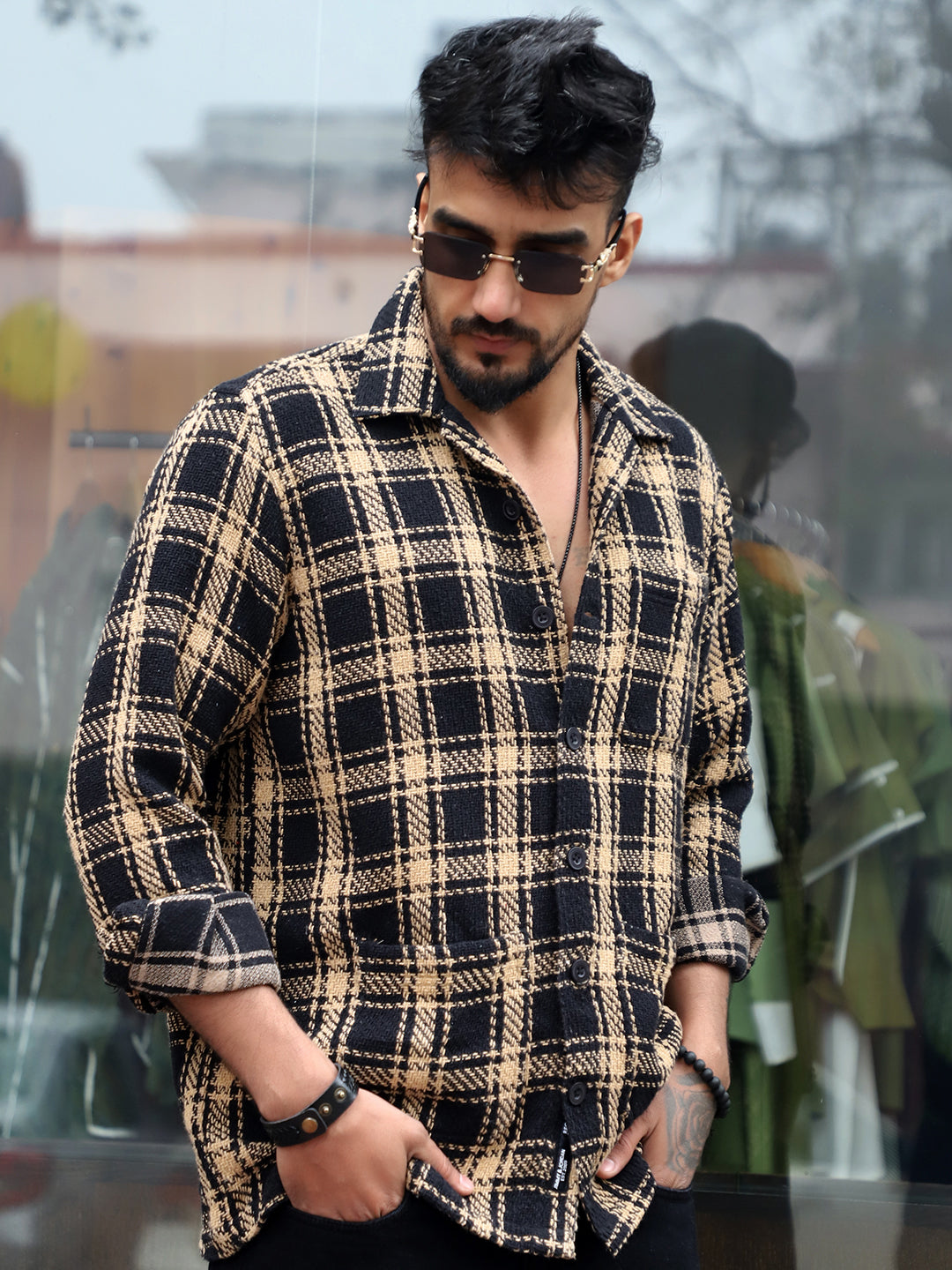 Monochrome Brown Check Shacket