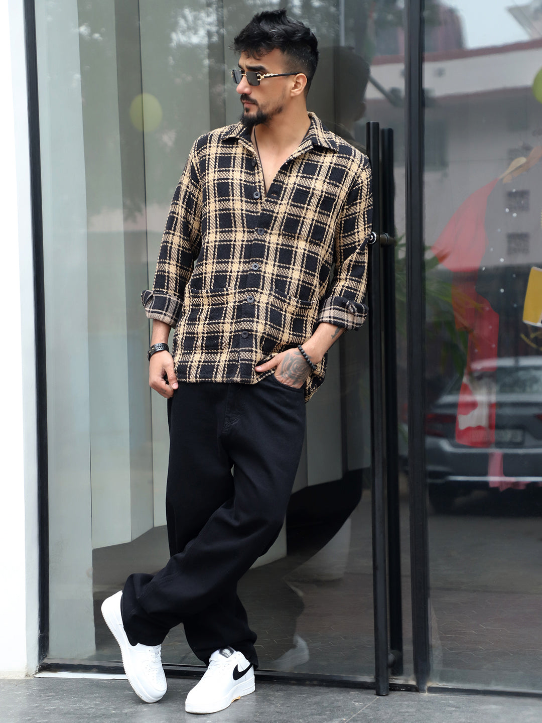 Monochrome Brown Check Shacket