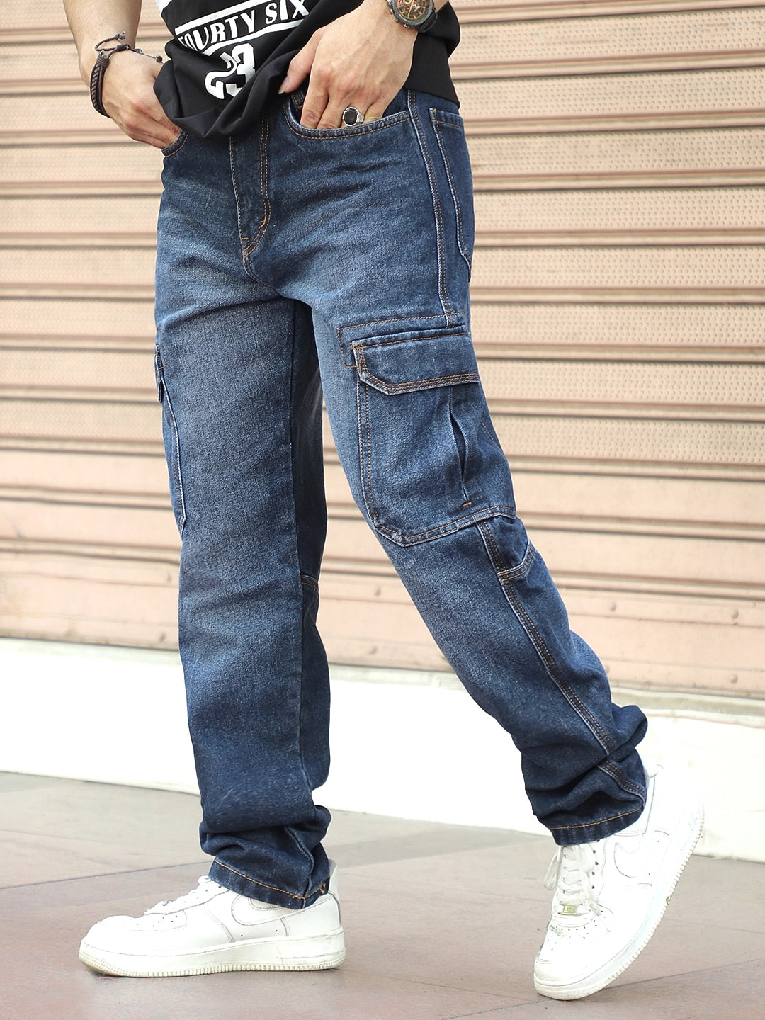 Midnight Dark Blue Denim Cargo