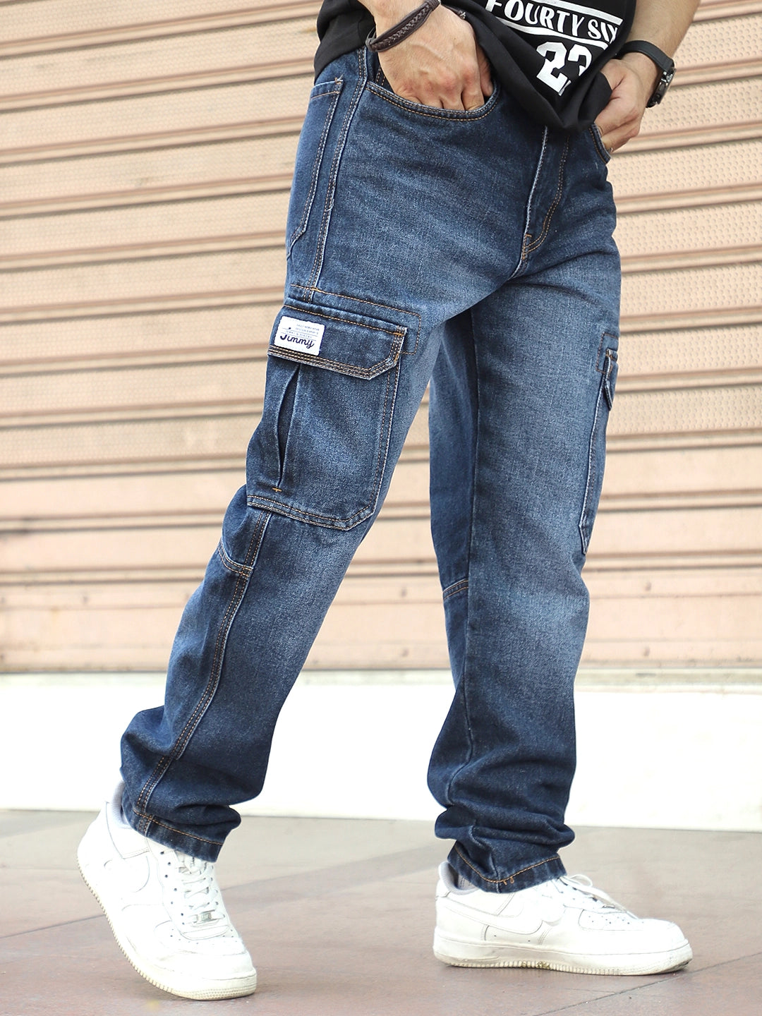 Midnight Dark Blue Denim Cargo