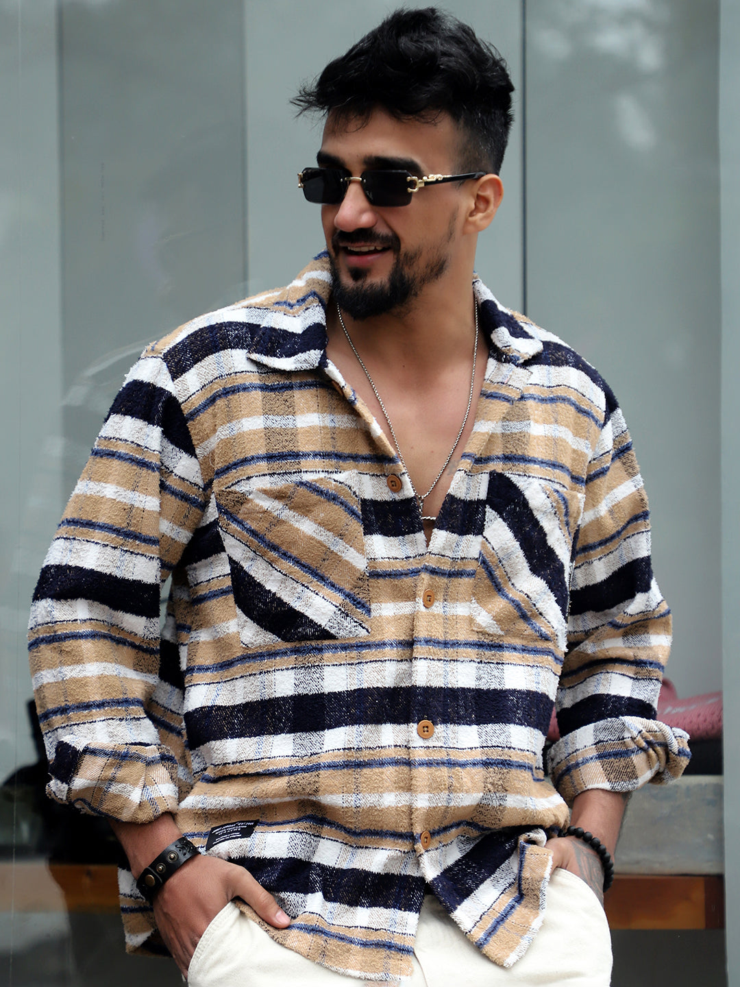 British Check Beige Winter Shacket