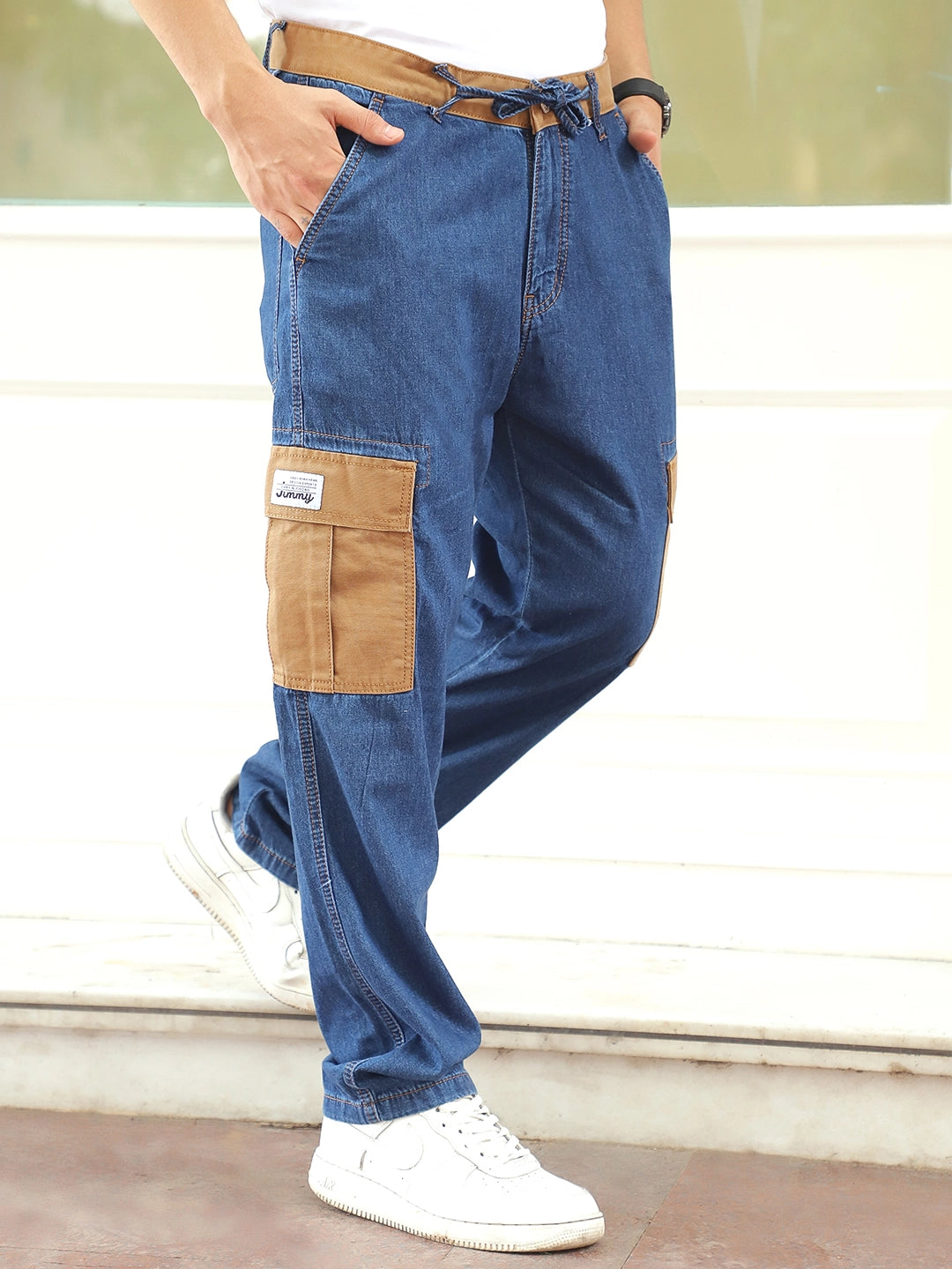 Mezzanotte Blue Baggy Fit Denim Cargo