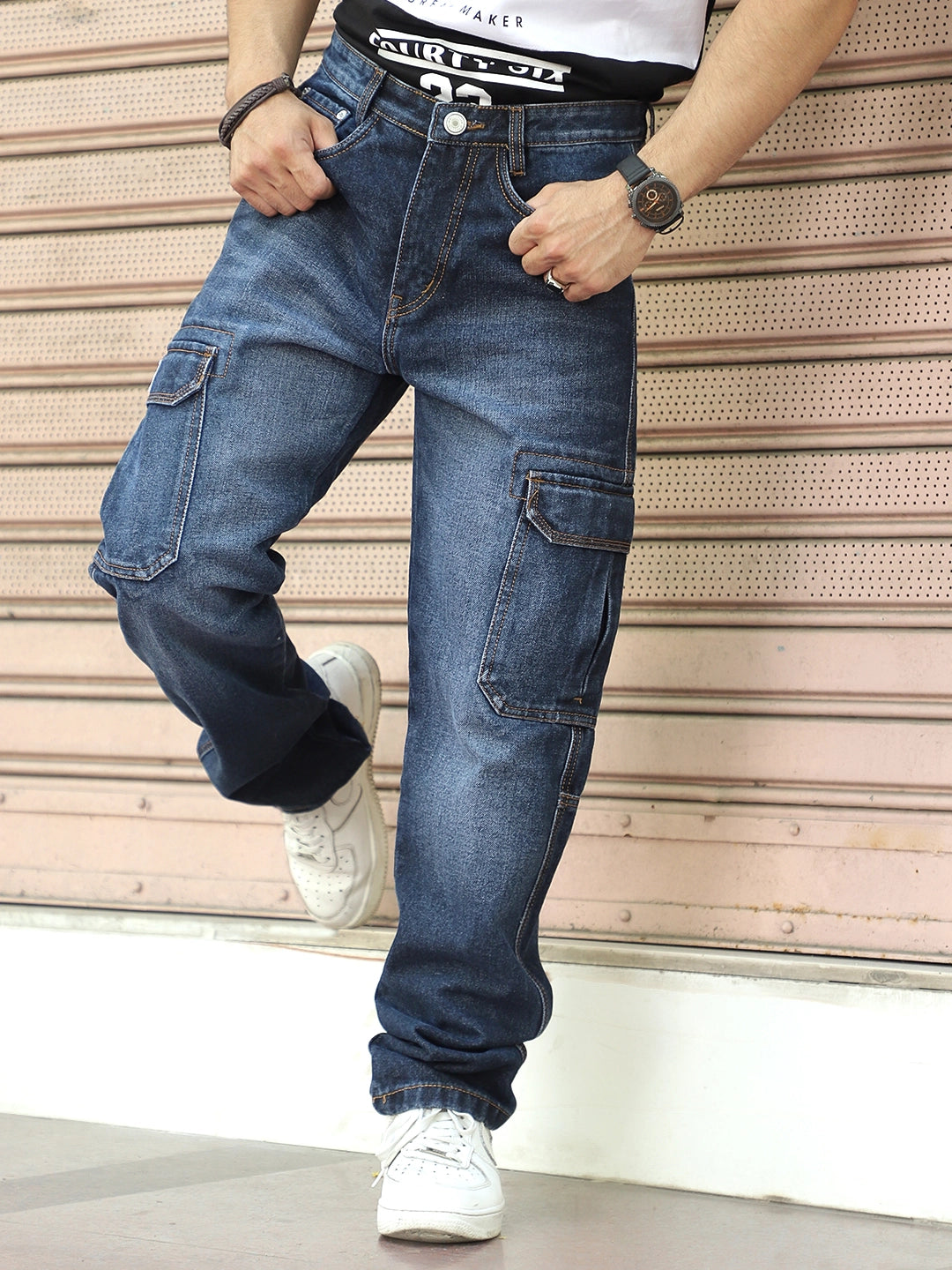 Midnight Dark Blue Denim Cargo