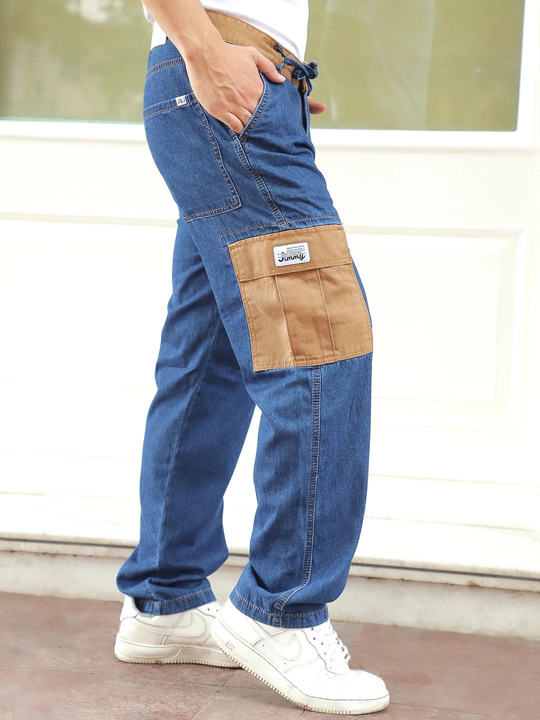 Mezzanotte Blue Baggy Fit Denim Cargo