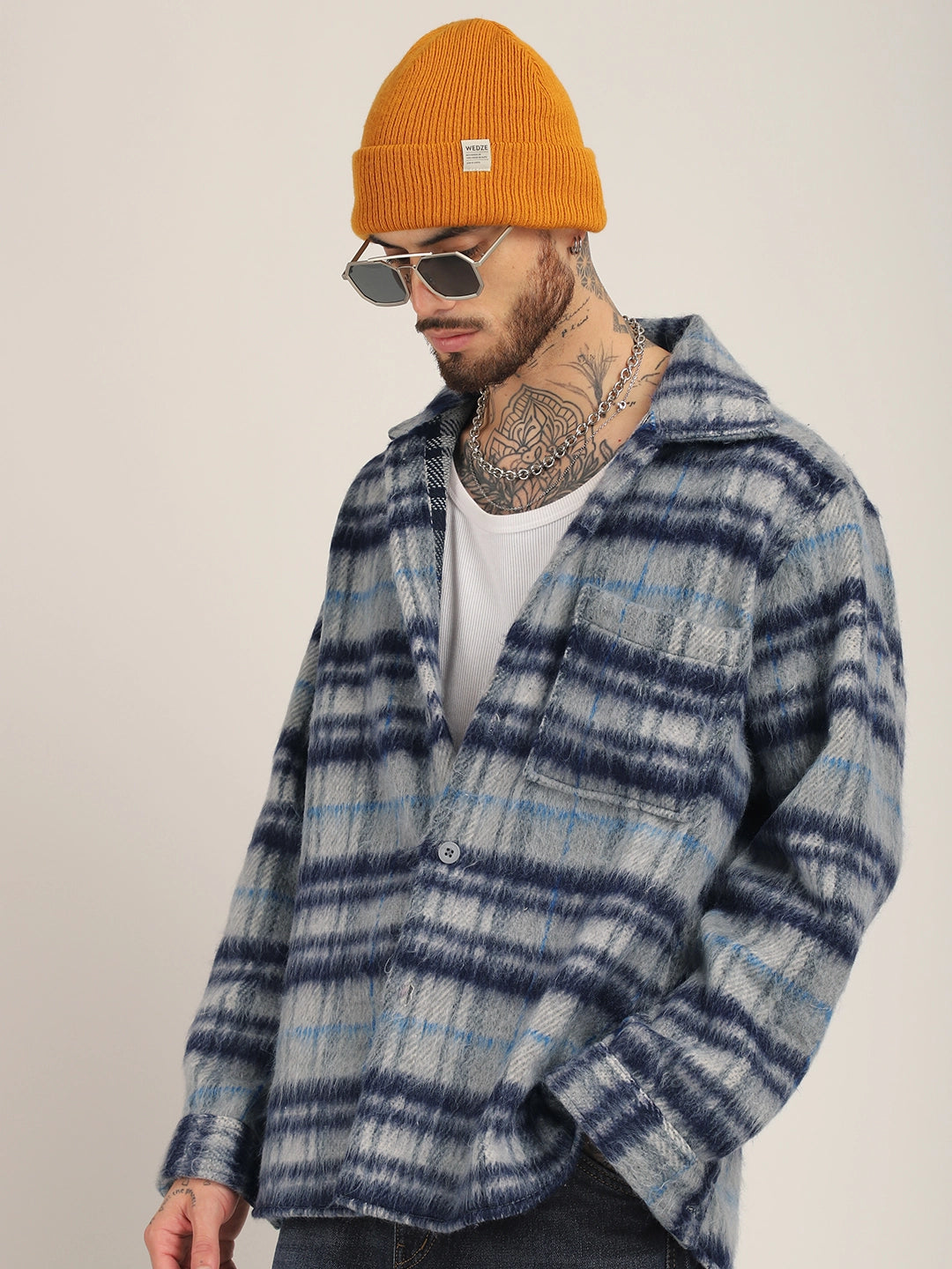 Wool Check Shacket Men
