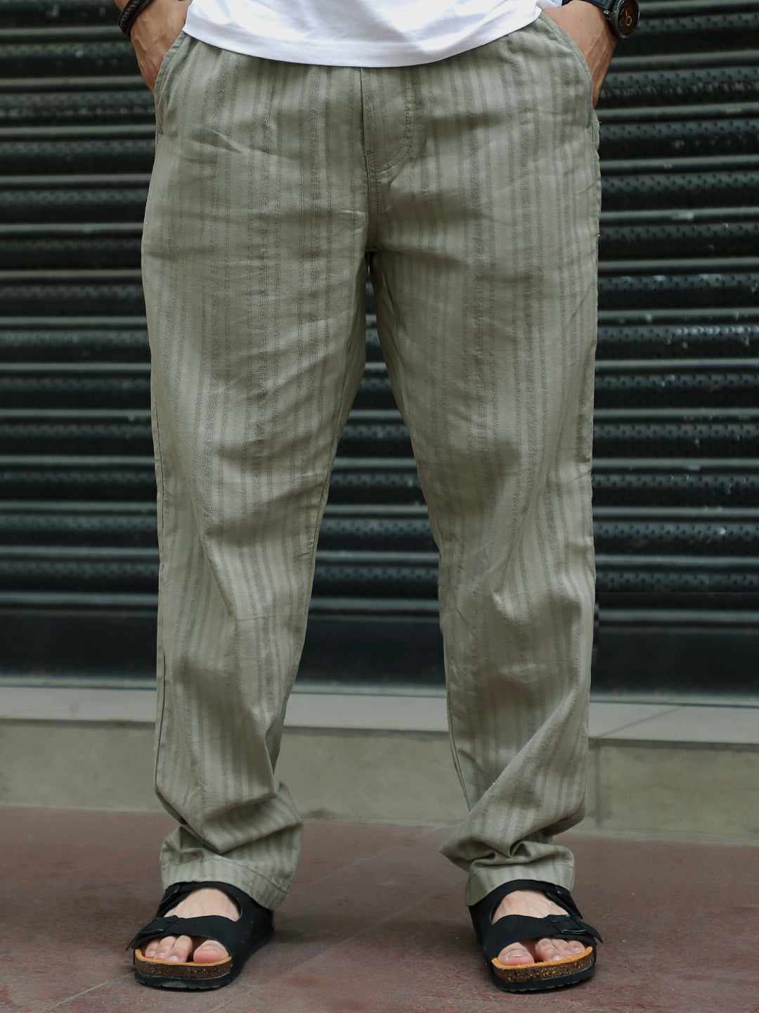 Gladiator Moss Green Baggy Fit Linen Trouser