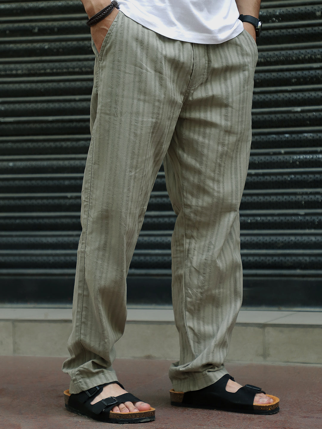 Gladiator Moss Green Baggy Fit Linen Trouser