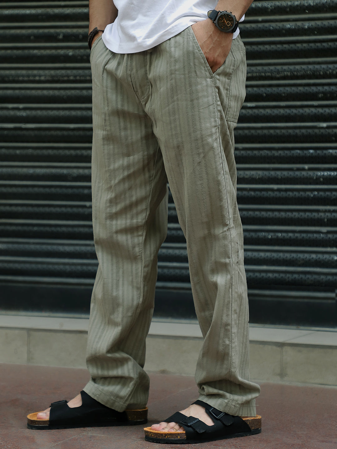 Gladiator Moss Green Baggy Fit Linen Trouser