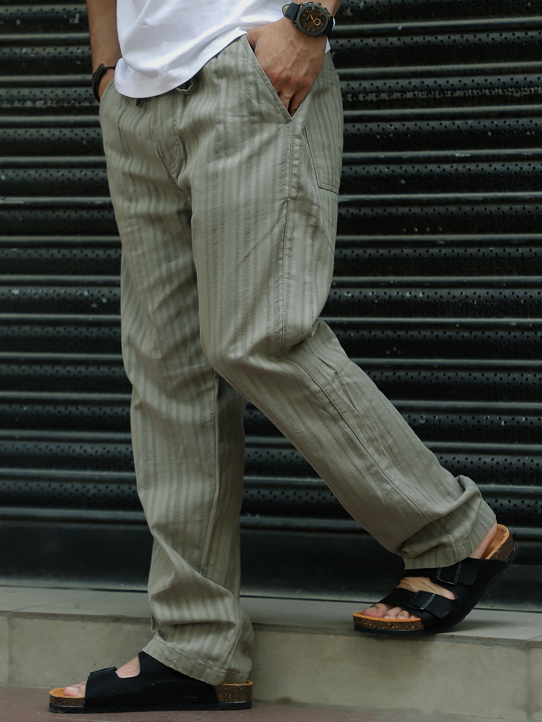 Gladiator Moss Green Baggy Fit Linen Trouser