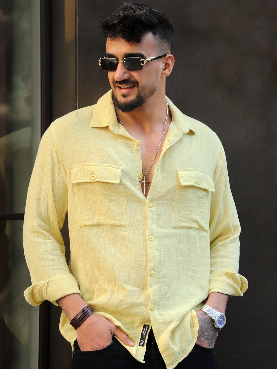 Vero Vibe Lucas Double Clothe Lemon Yellow Shirt