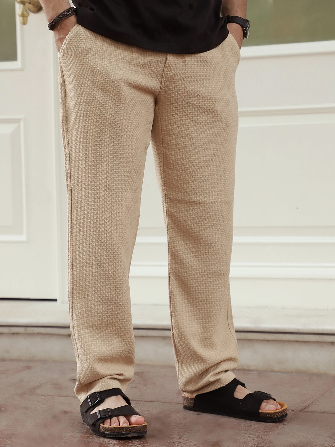 Aurelian Beige Baggy Fit Texture Trouser