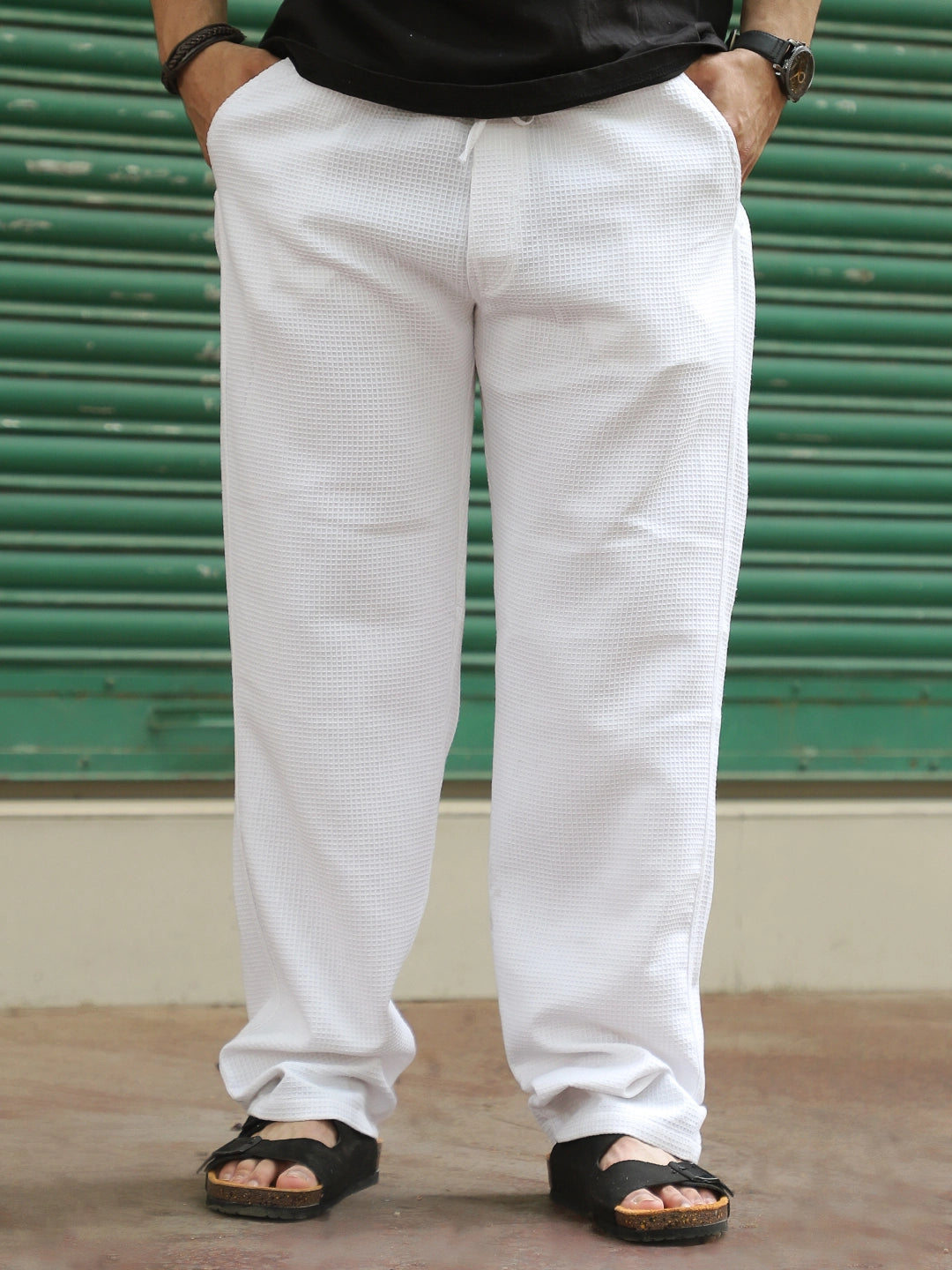 Brunel White Baggy Fit Textured Trouser