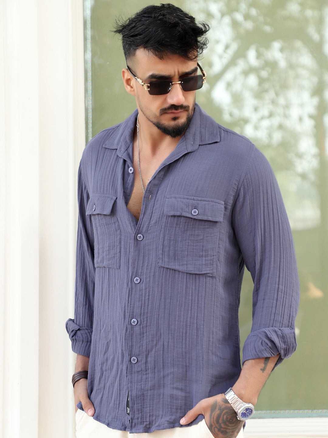 Vero Vibe Lucas Double Clothe Yale Blue Shirt