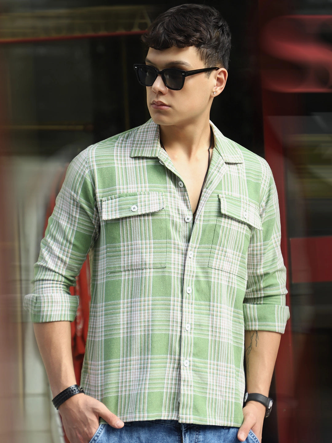 Fiore Blu Pear Green Check Shirt