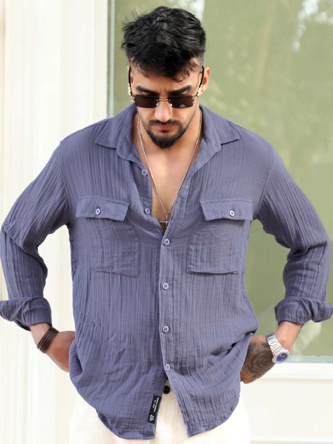 Vero Vibe Lucas Double Clothe Yale Blue Shirt
