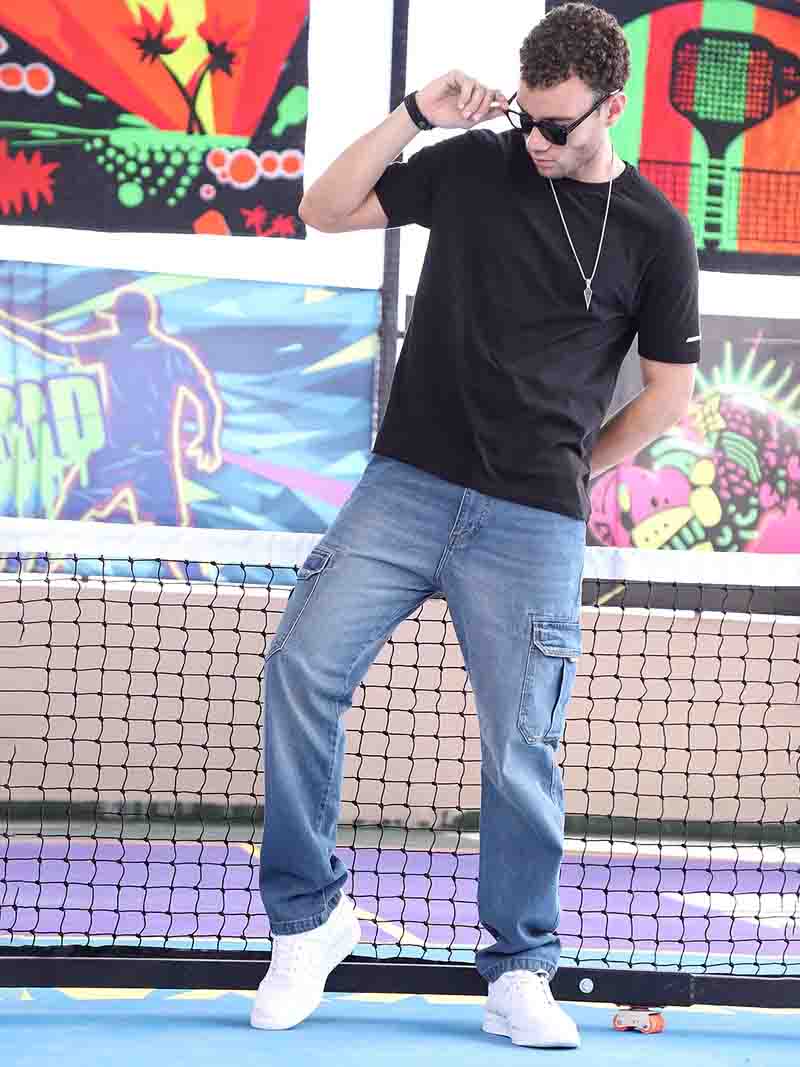 Vireon Tint Blue Baggy Fit Denim Cargo