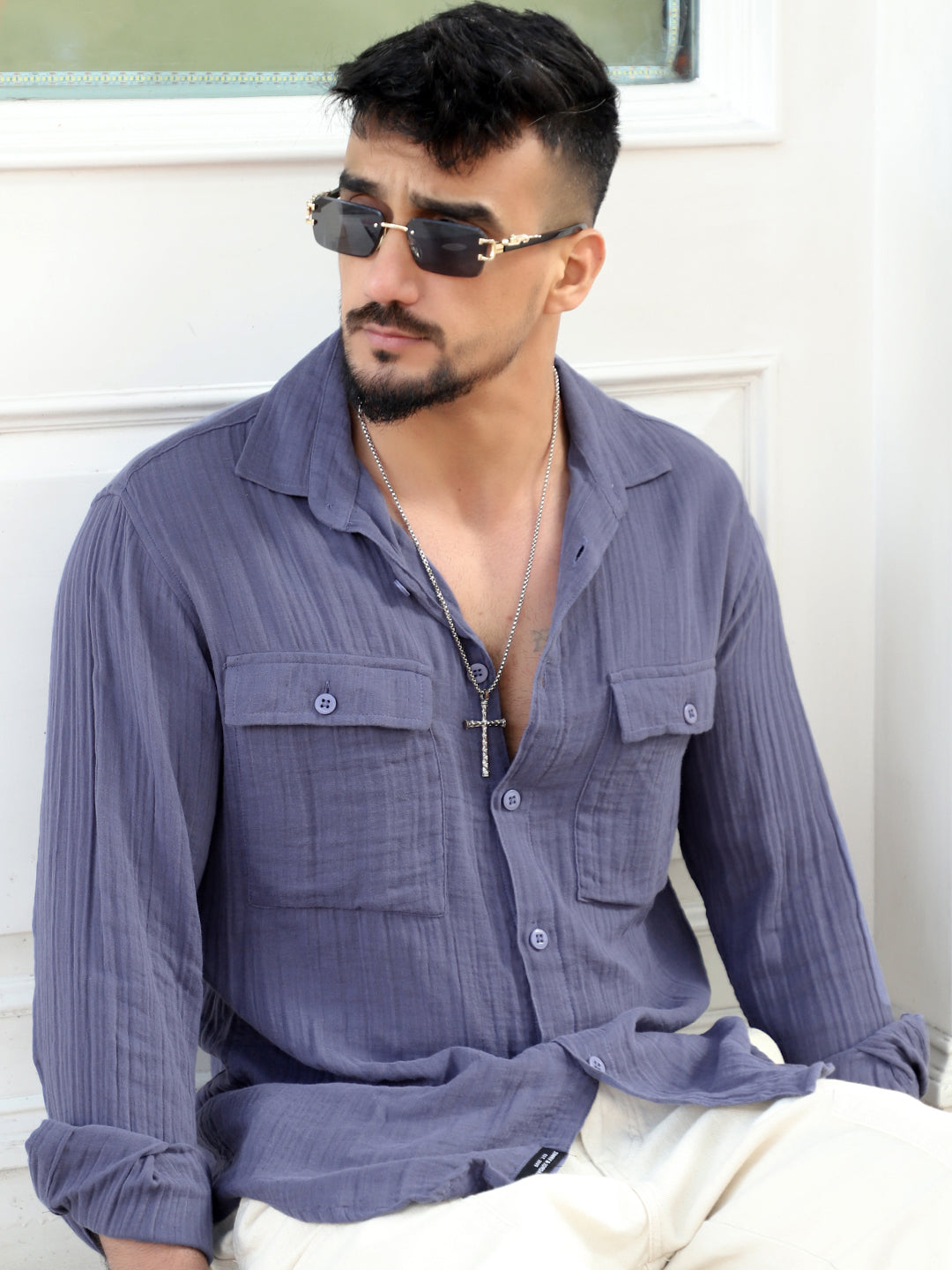 Vero Vibe Lucas Double Clothe Yale Blue Shirt