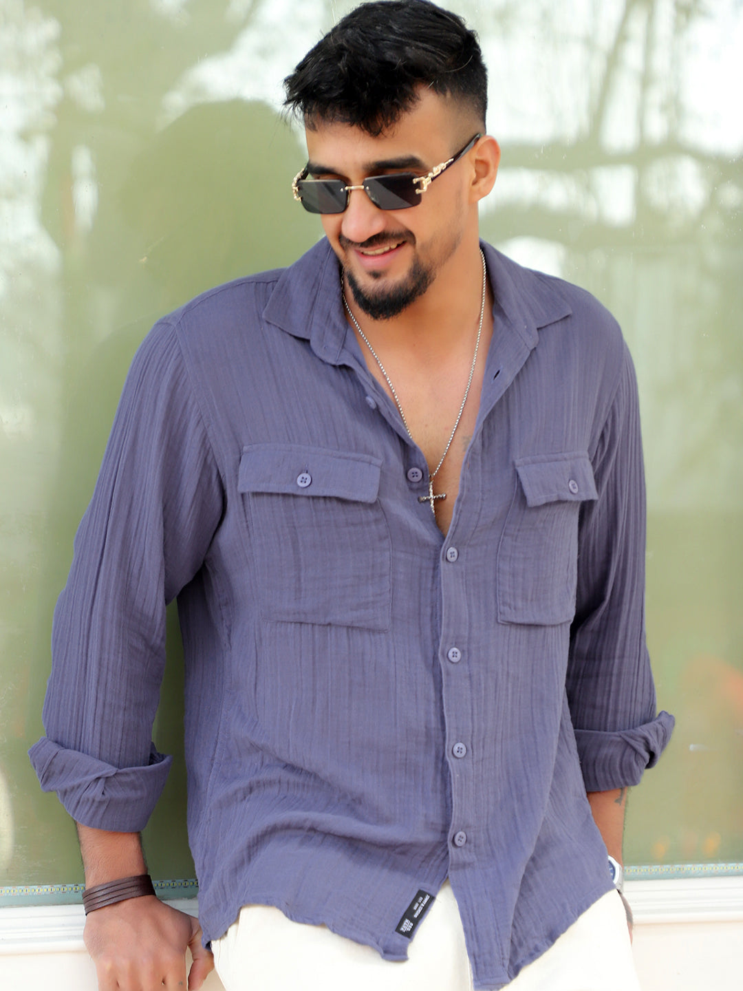 Vero Vibe Lucas Double Clothe Yale Blue Shirt