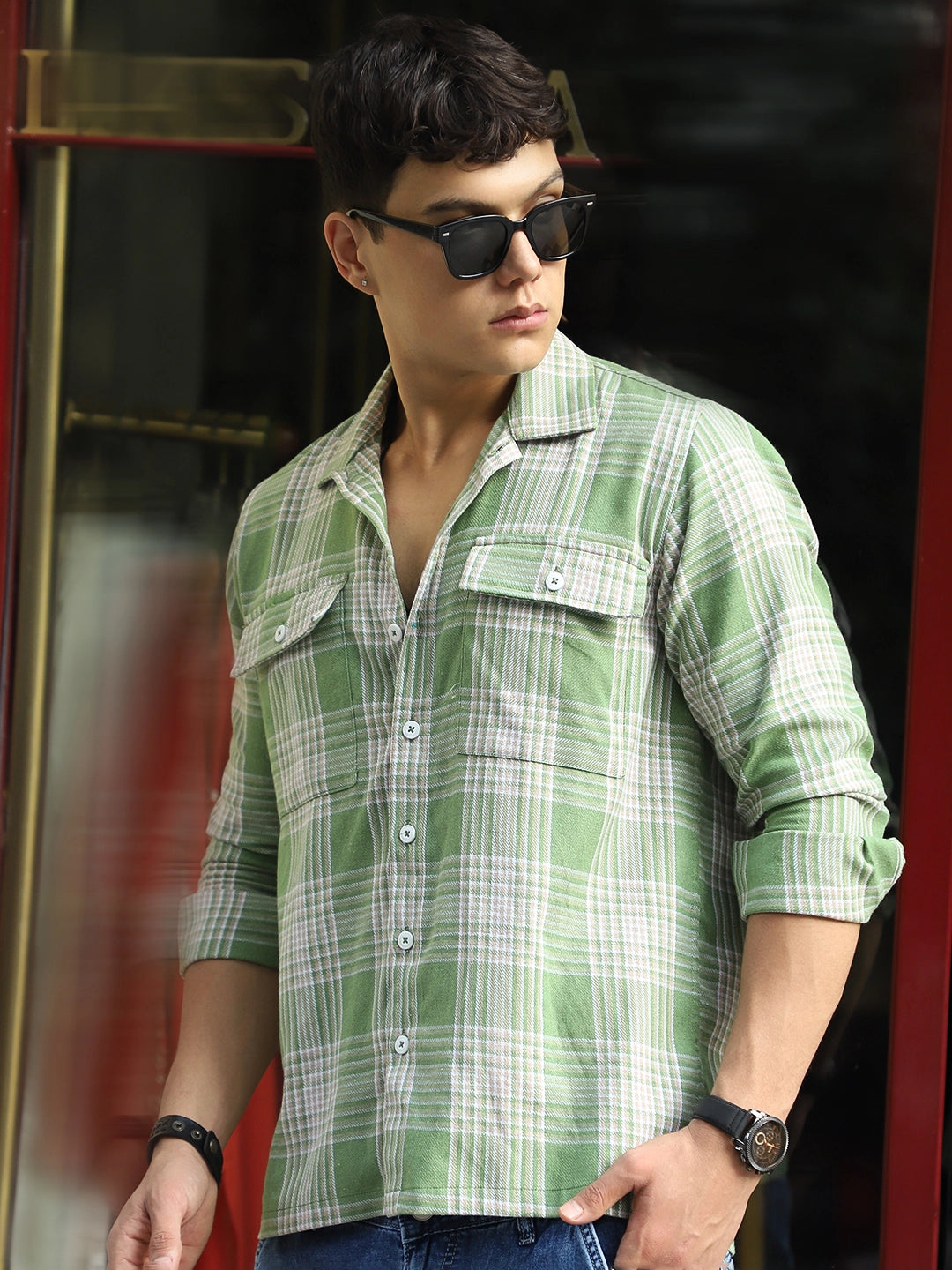 Fiore Blu Pear Green Check Shirt