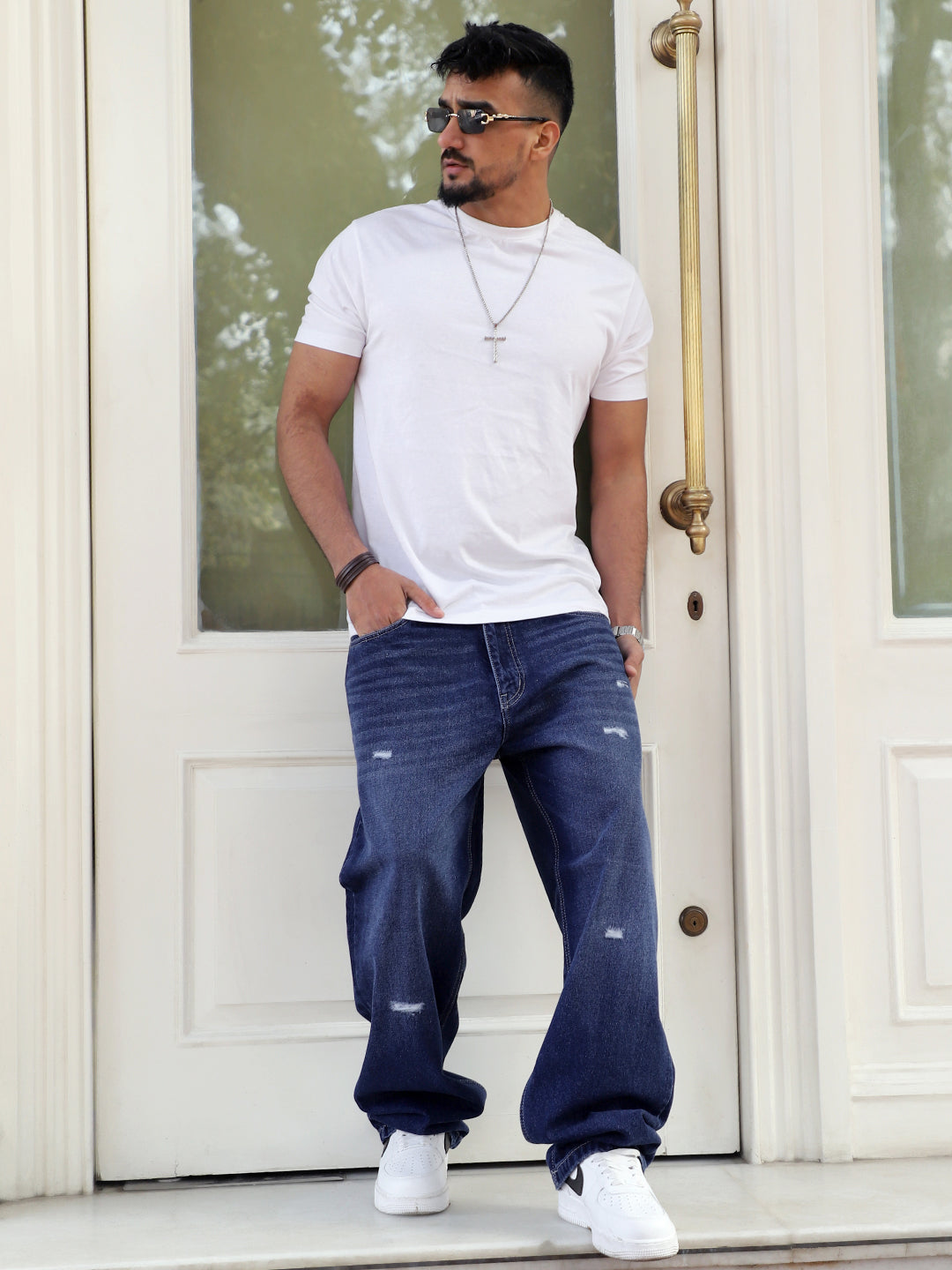 Raw Edge Dark Blue Baggy Fit Jeans