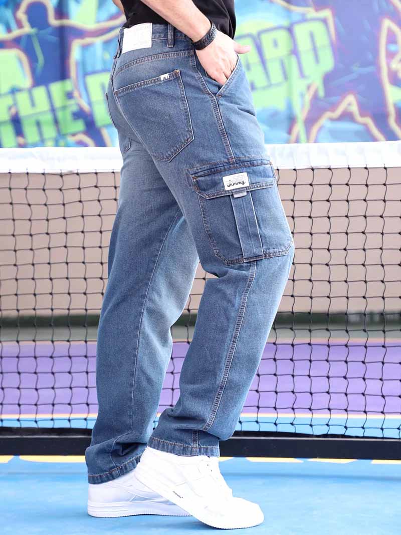 Vireon Tint Blue Baggy Fit Denim Cargo