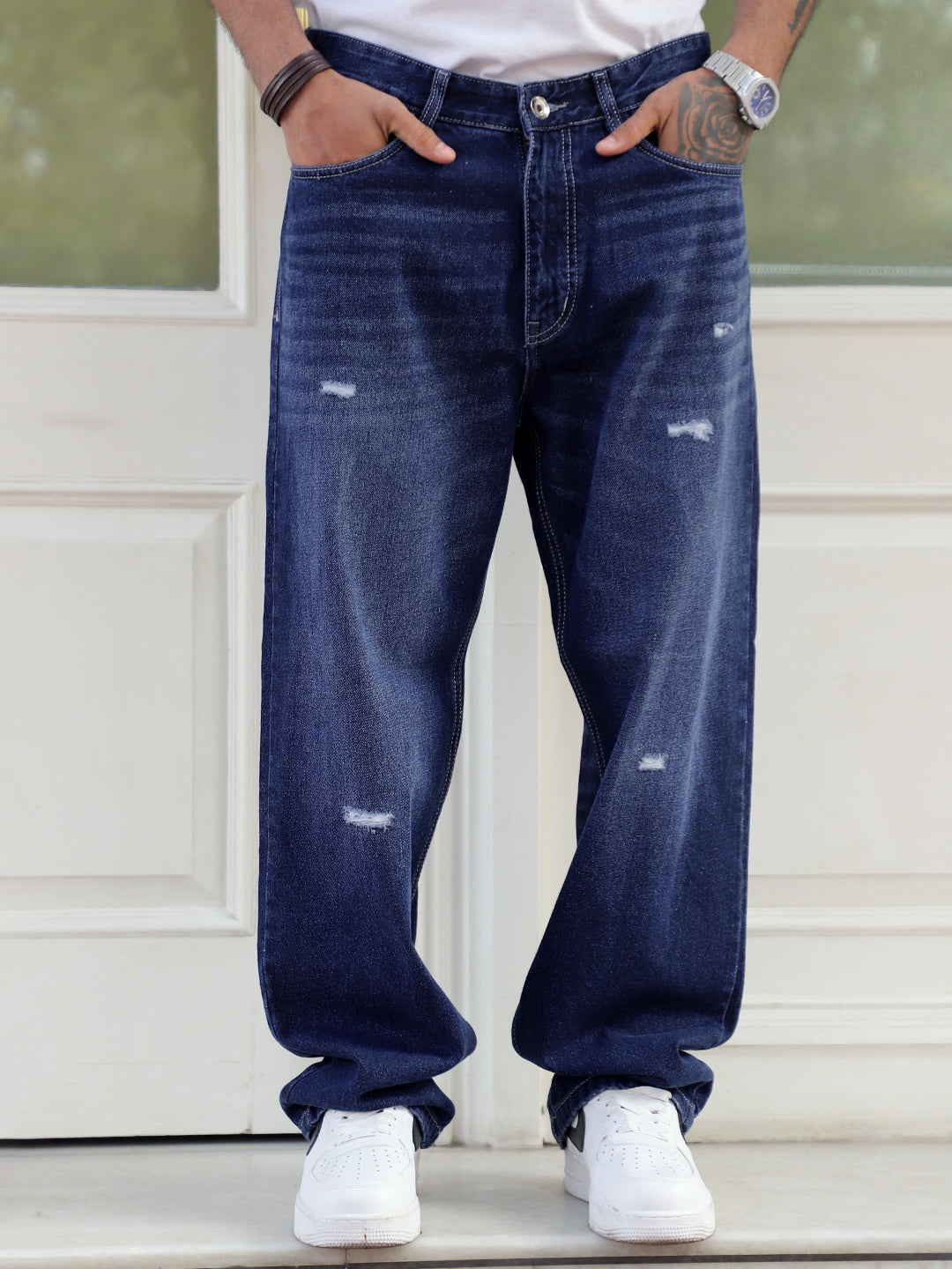 Raw Edge Dark Blue Baggy Fit Jeans