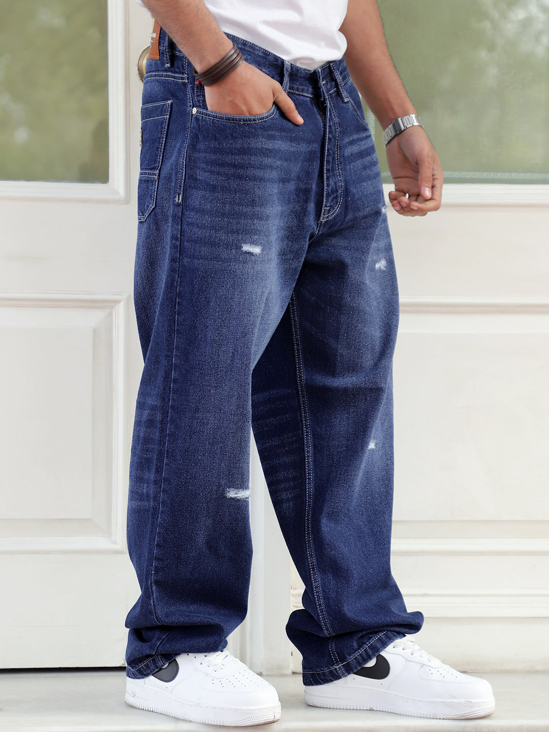 Raw Edge Dark Blue Baggy Fit Jeans