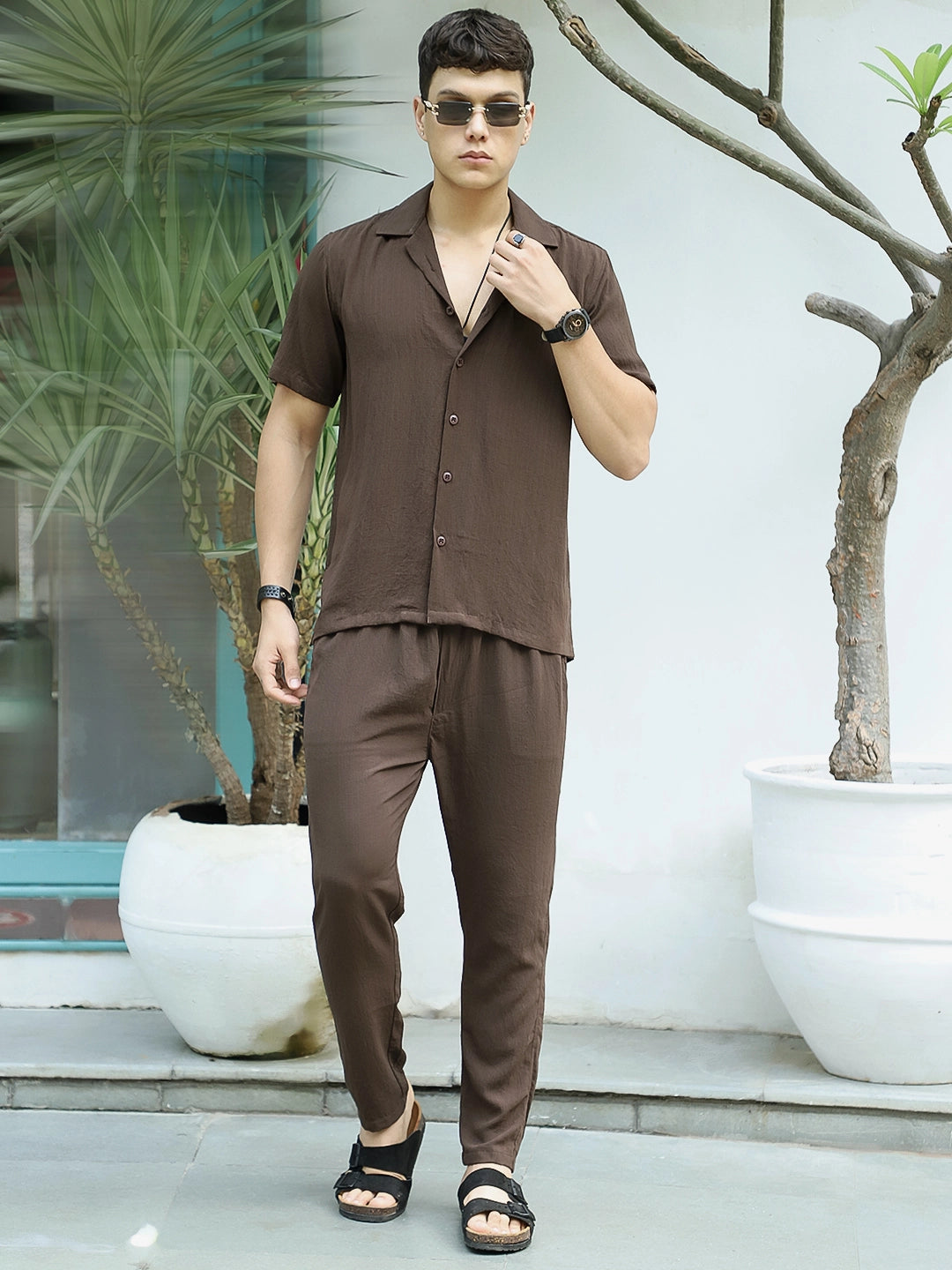 Linen Atlantis Dark Brown Co Ord Set