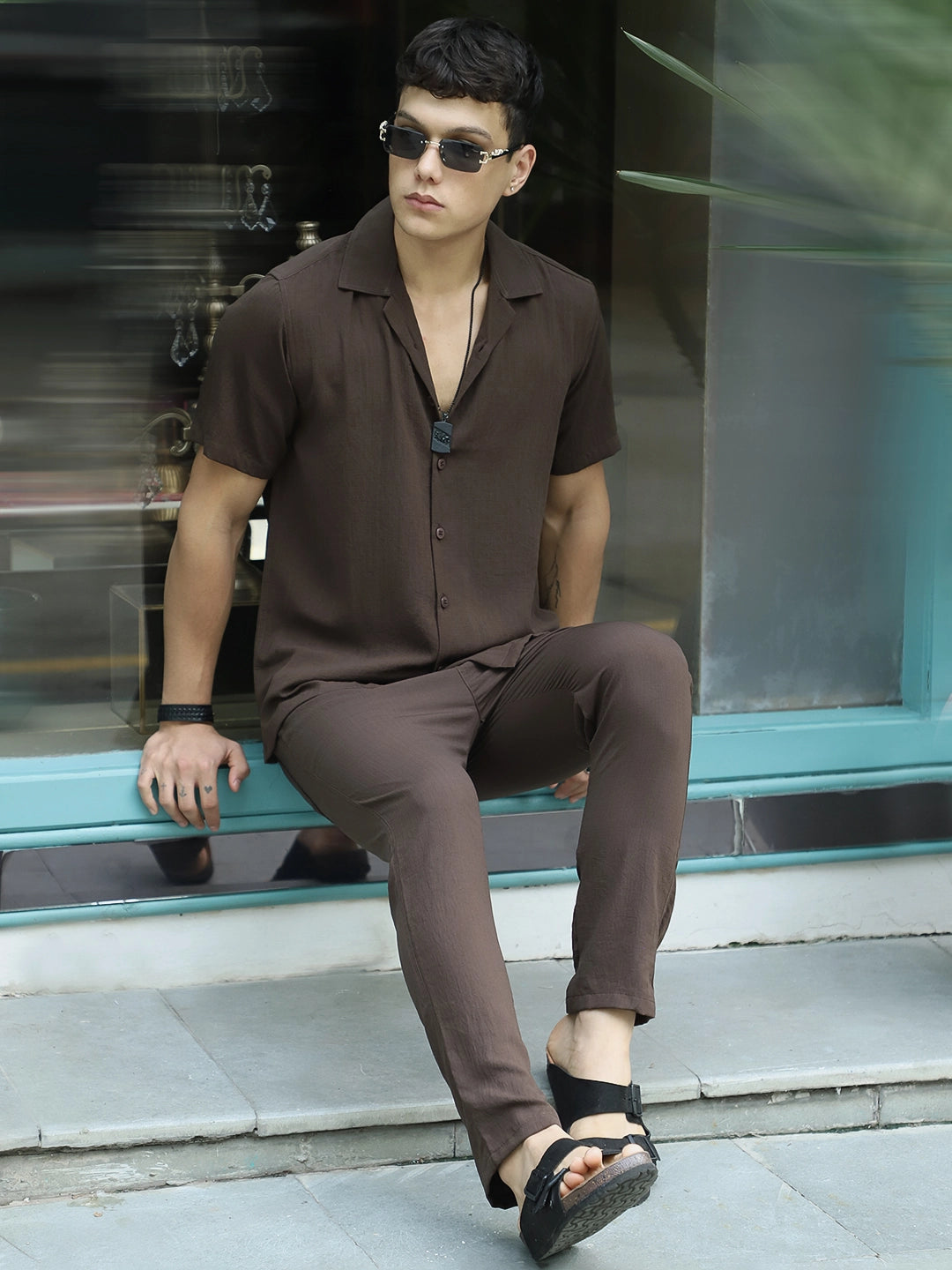 Linen Atlantis Dark Brown Co Ord Set