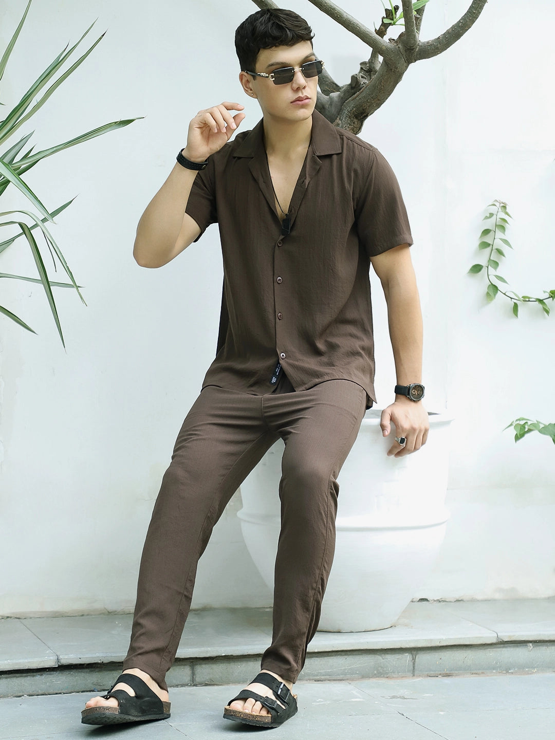 Linen Atlantis Dark Brown Co Ord Set