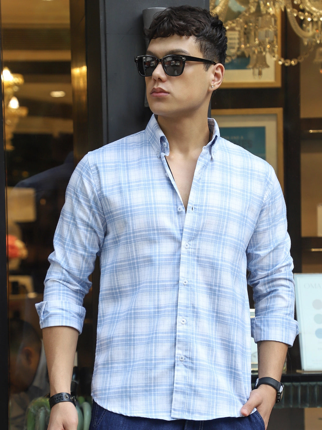 Pelle Fresca Blue Check Full Sleeve Shirt