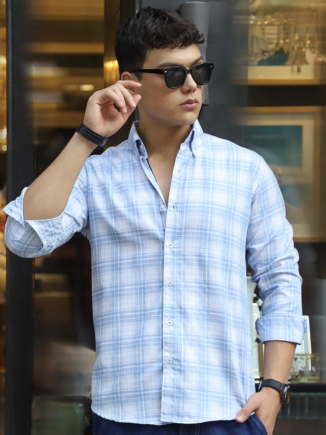 Pelle Fresca Blue Check Full Sleeve Shirt