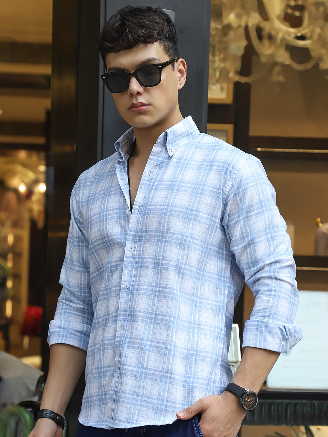 Pelle Fresca Blue Check Full Sleeve Shirt