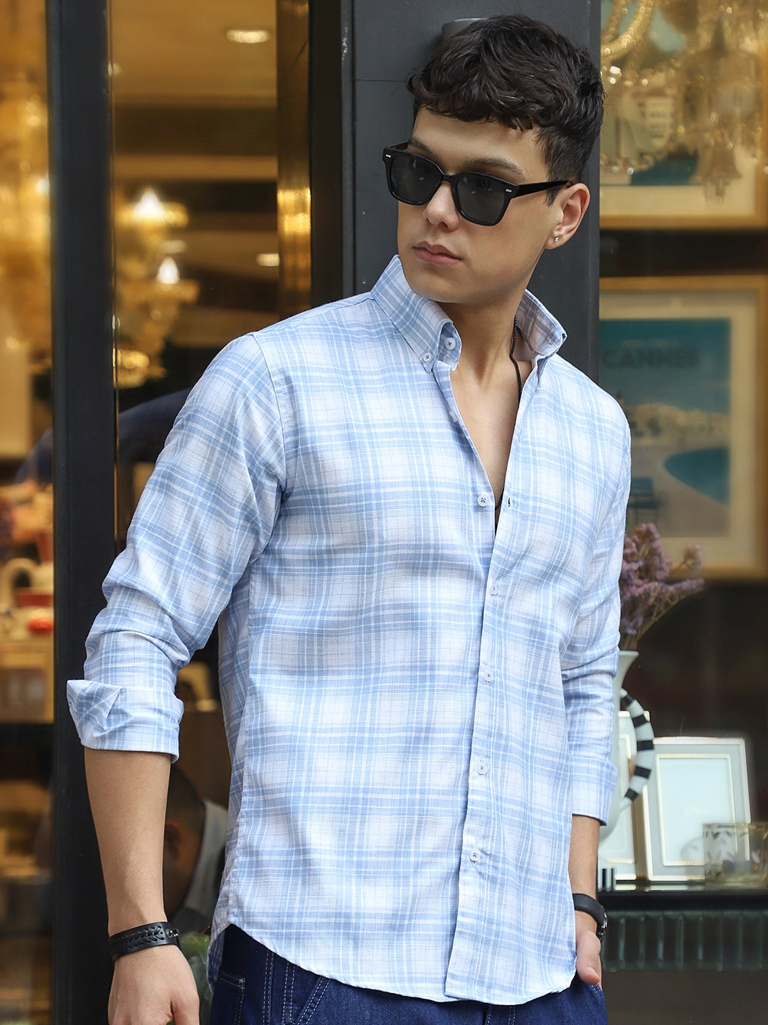 Pelle Fresca Blue Check Full Sleeve Shirt