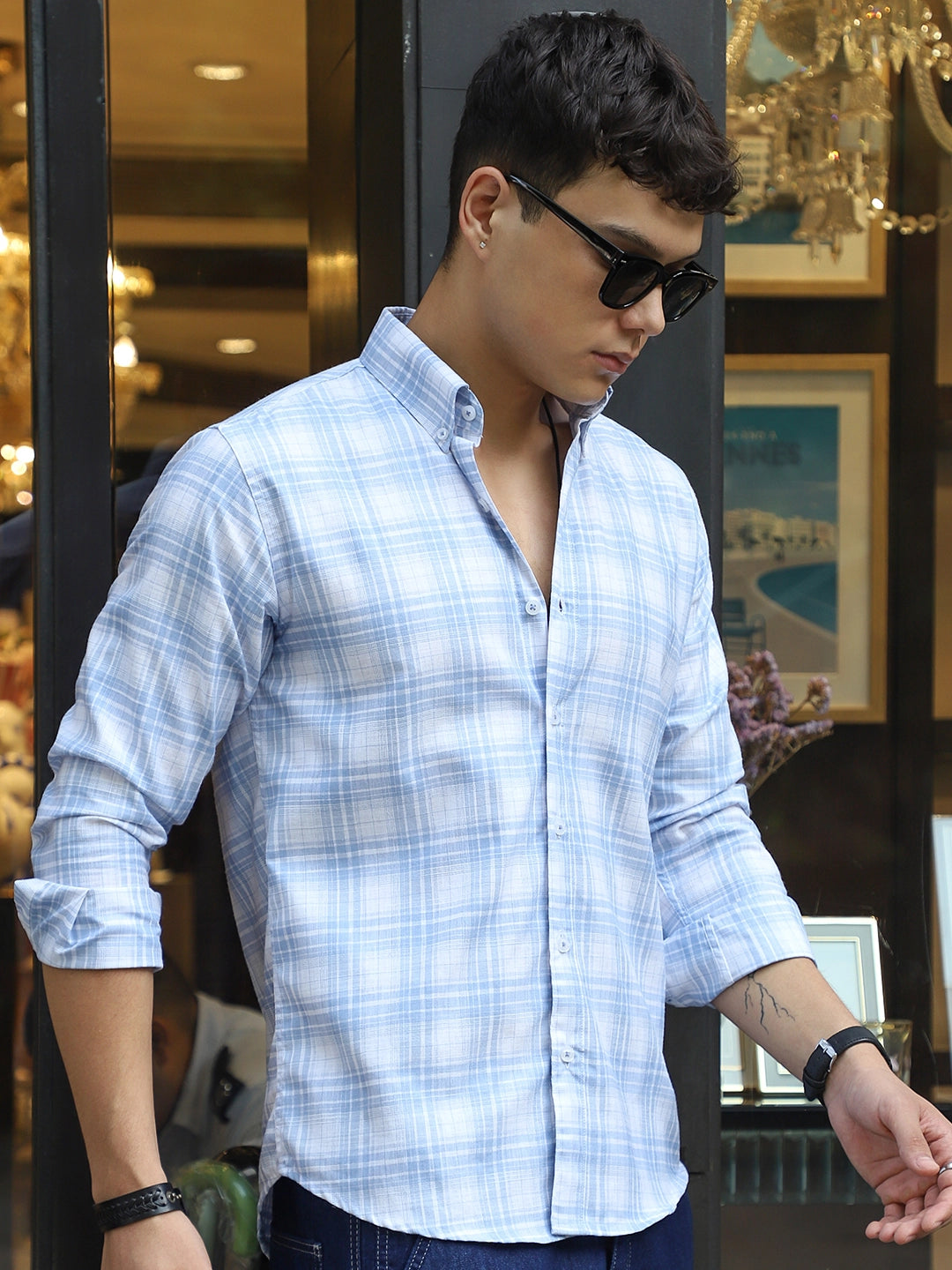Pelle Fresca Blue Check Full Sleeve Shirt